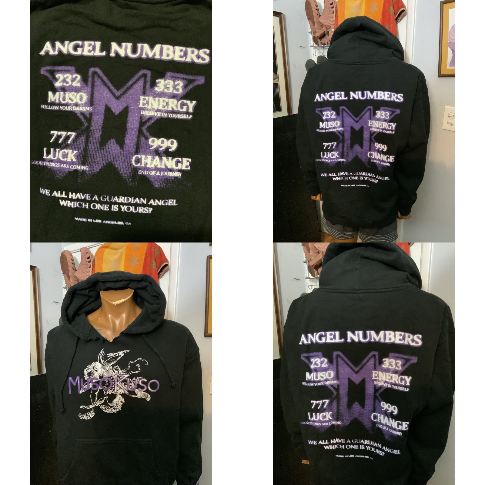 Vintage Muso Kuso Emanuel Ricci Guardian Angel Numbers Cherub Pullover Hoodie XL Men Black Sz. XL Size US XL / EU 56 / 4 - 8 Thumbnail