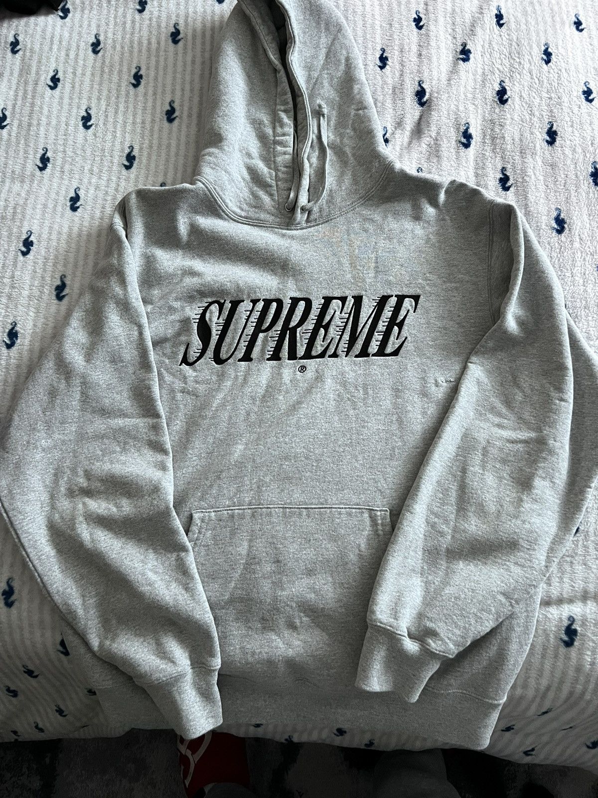 image of Supreme Crossover Logo Hoodie Sweatshirt in Heaher Gray, Men's (Size Large)