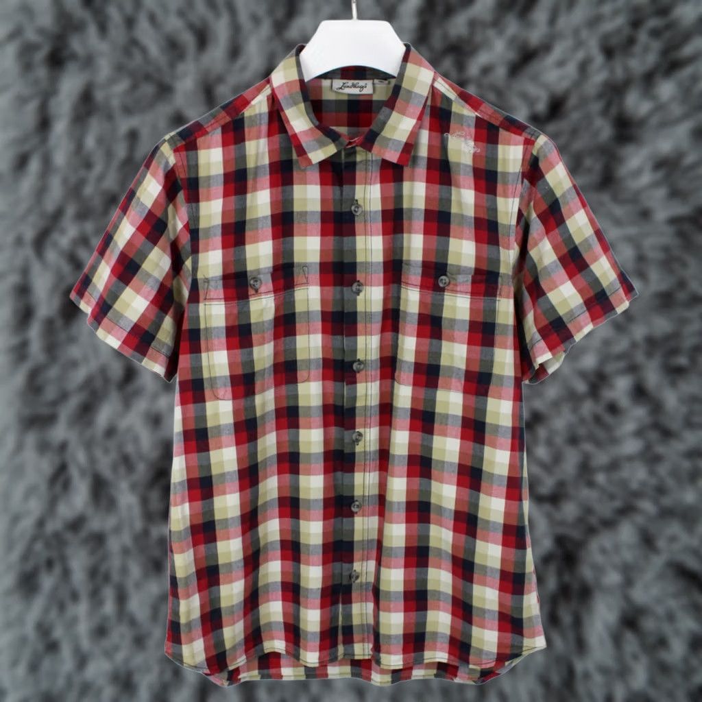 Vintage Lundhags Lauve SS Shirt Men LARGE Button-Up Spread Collar Check Multicoloured Short Sleeve Size US L / EU 52-54 / 3 - 1 Thumbnail