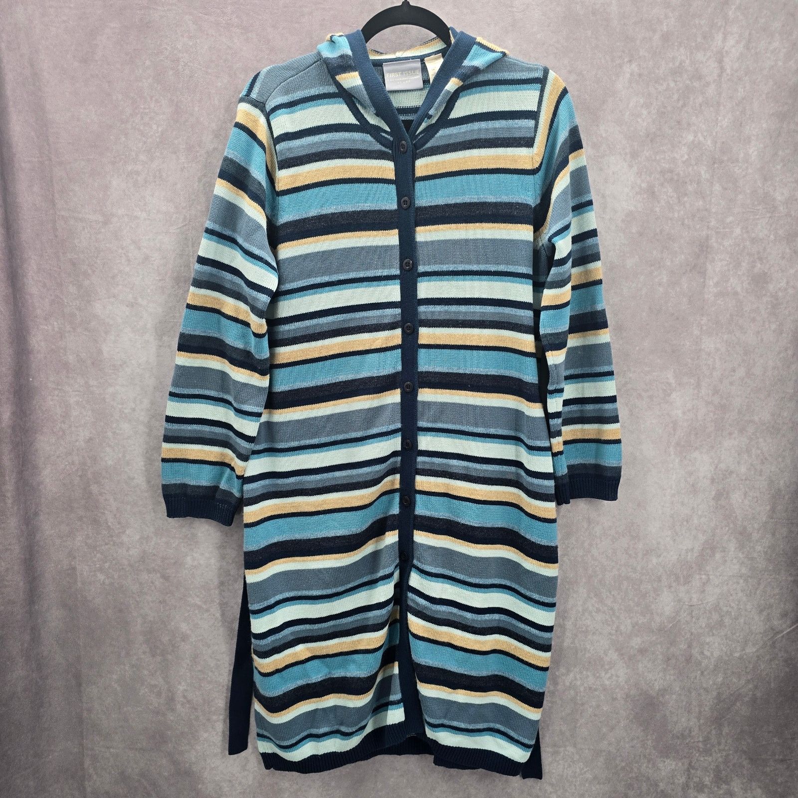 Other Liz Claiborne Blue Stripe Hood Knit Long Sweater Small Size S / US 4 / IT 40 - 1 Thumbnail