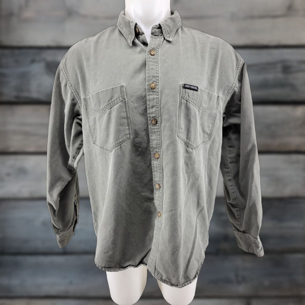 Harley Davidson VINTAGE Harley-Davidson Button-Down Shirt Mens XL Green Canvas Motorcycle Graphic Shirt Mens XL Promotional? (Note: This line is not acceptable) Size US XL / EU 56 / 4 - 1 Thumbnail