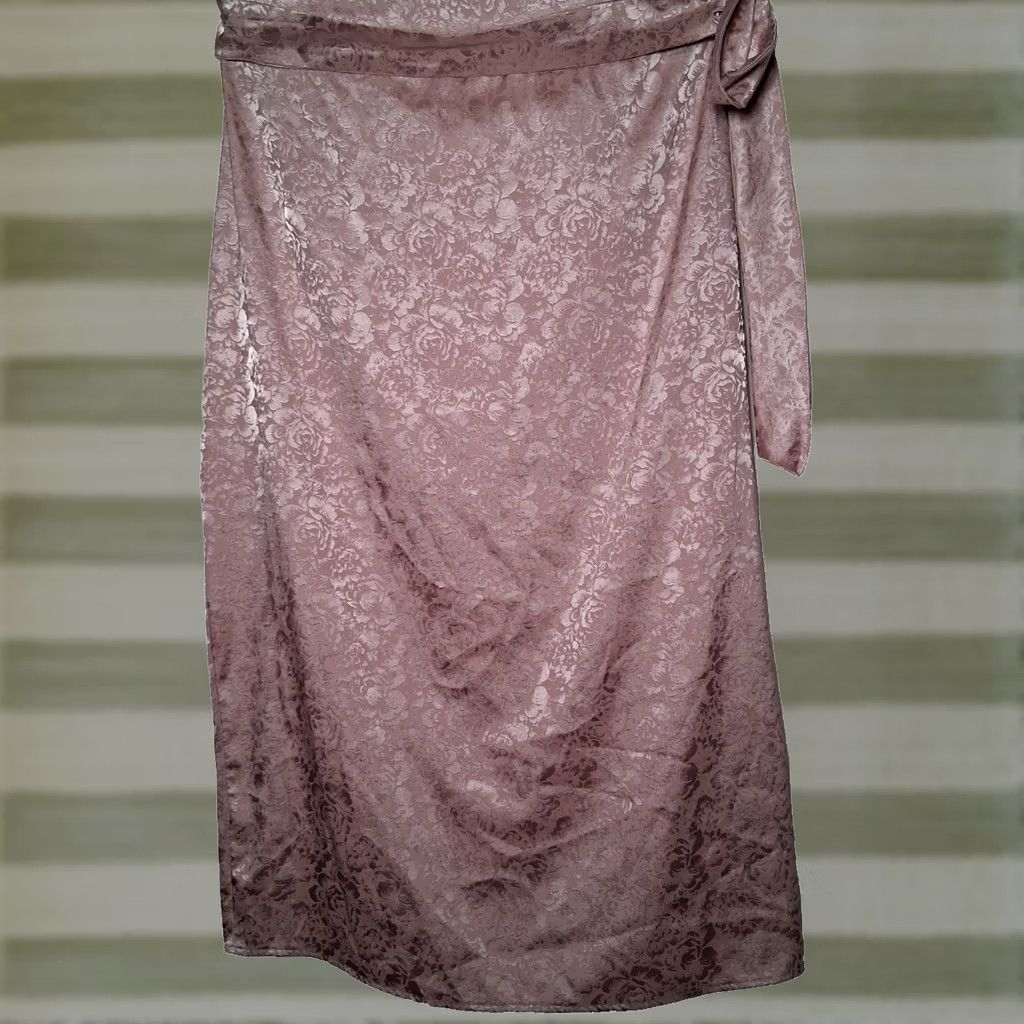 Vintage VINTAGE Flounce London Skirt Wrap Long Satin Pink Peony 18 Women's Boho Cottagecore Floral Tie Adjustable Waist Size 40" / US 18 - 1 Thumbnail