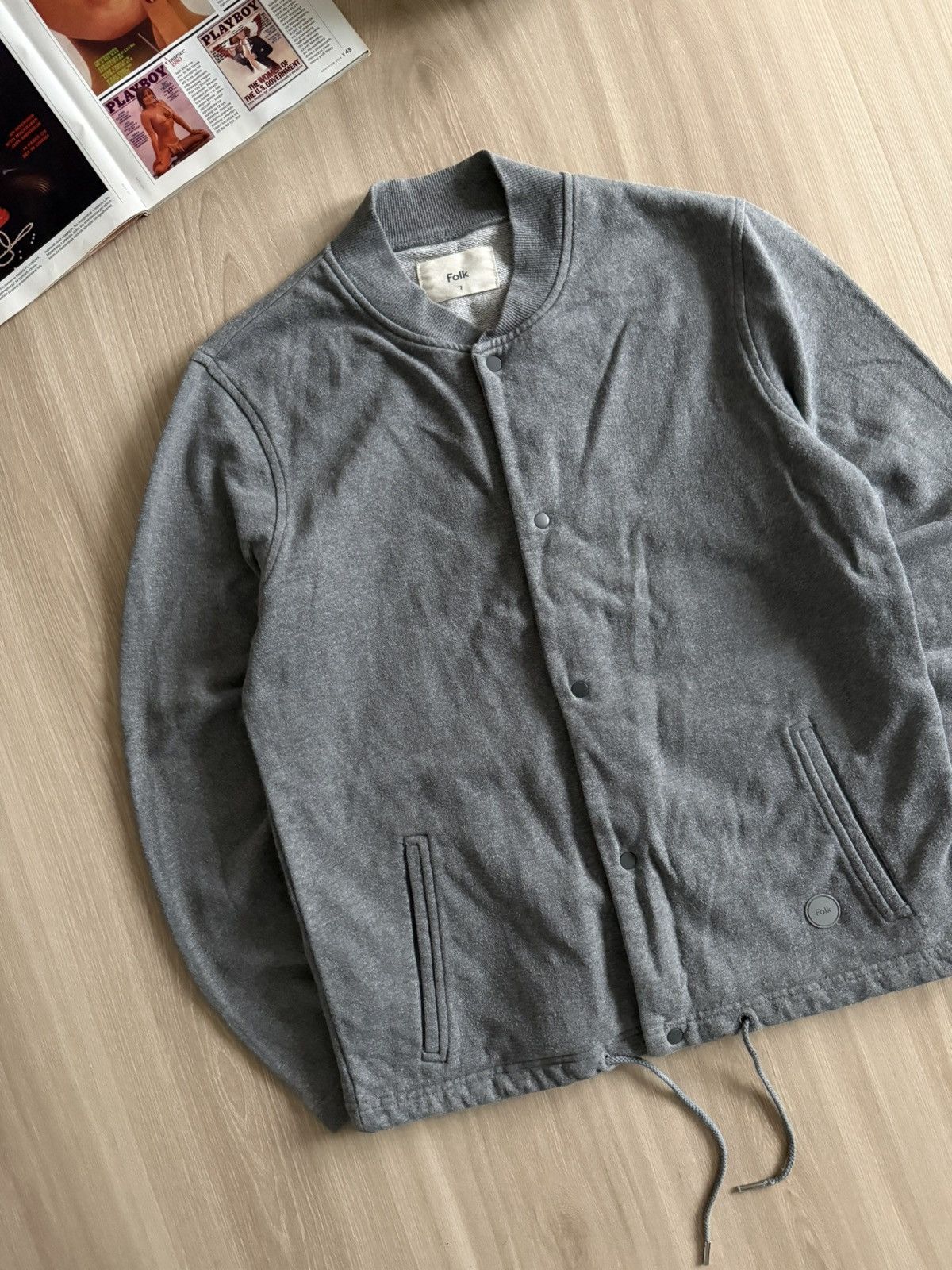 Folk Vintage Folk Loopback Cotton Jersey Cardigan Bomber Mid Grey Size US S / EU 44-46 / 1 - 3 Thumbnail