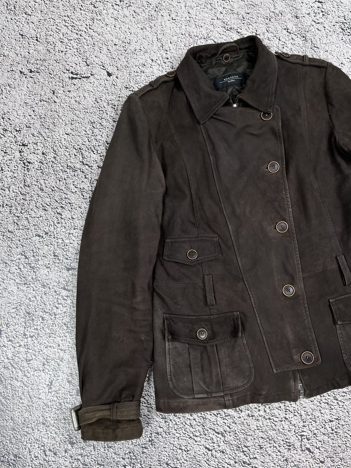 Max Mara Weekend Max Mara Suede Military Jacket Dark Brown Leather L Size L / US 10 / IT 46 - 2 Thumbnail