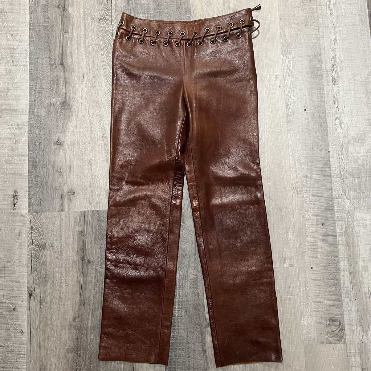 Cynthia Rowley × Vintage VTG Cynthia Rowley Brown Leather Lace Hippie Boho Pants Size 30" / US 8 / IT 44 - 1 Thumbnail