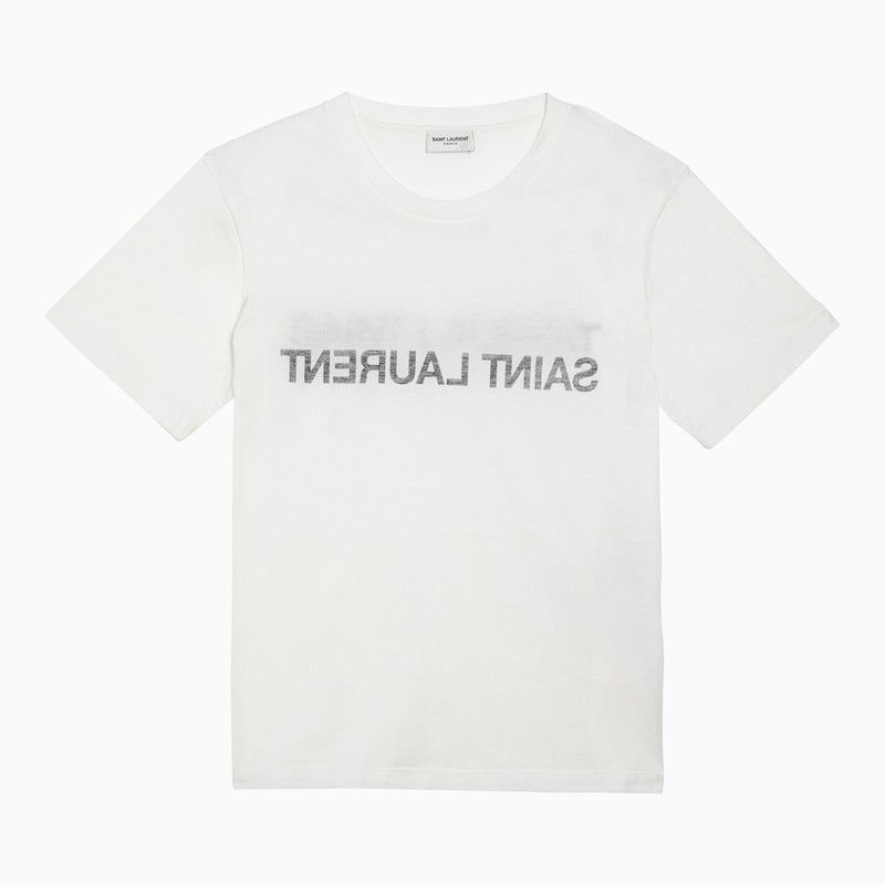image of Saint Laurent Paris Saint Laurent White Cotton T-Shirt With Logo, Women's (Size XS)