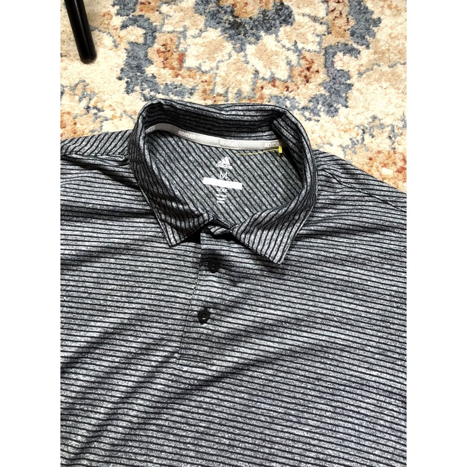 Adidas Adidas Golf Polo Shirt Mens M Gray Striped Performance Knit Short Sleeve Polo Short Sleeve Mens Size US M / EU 48-50 / 2 - 6 Thumbnail