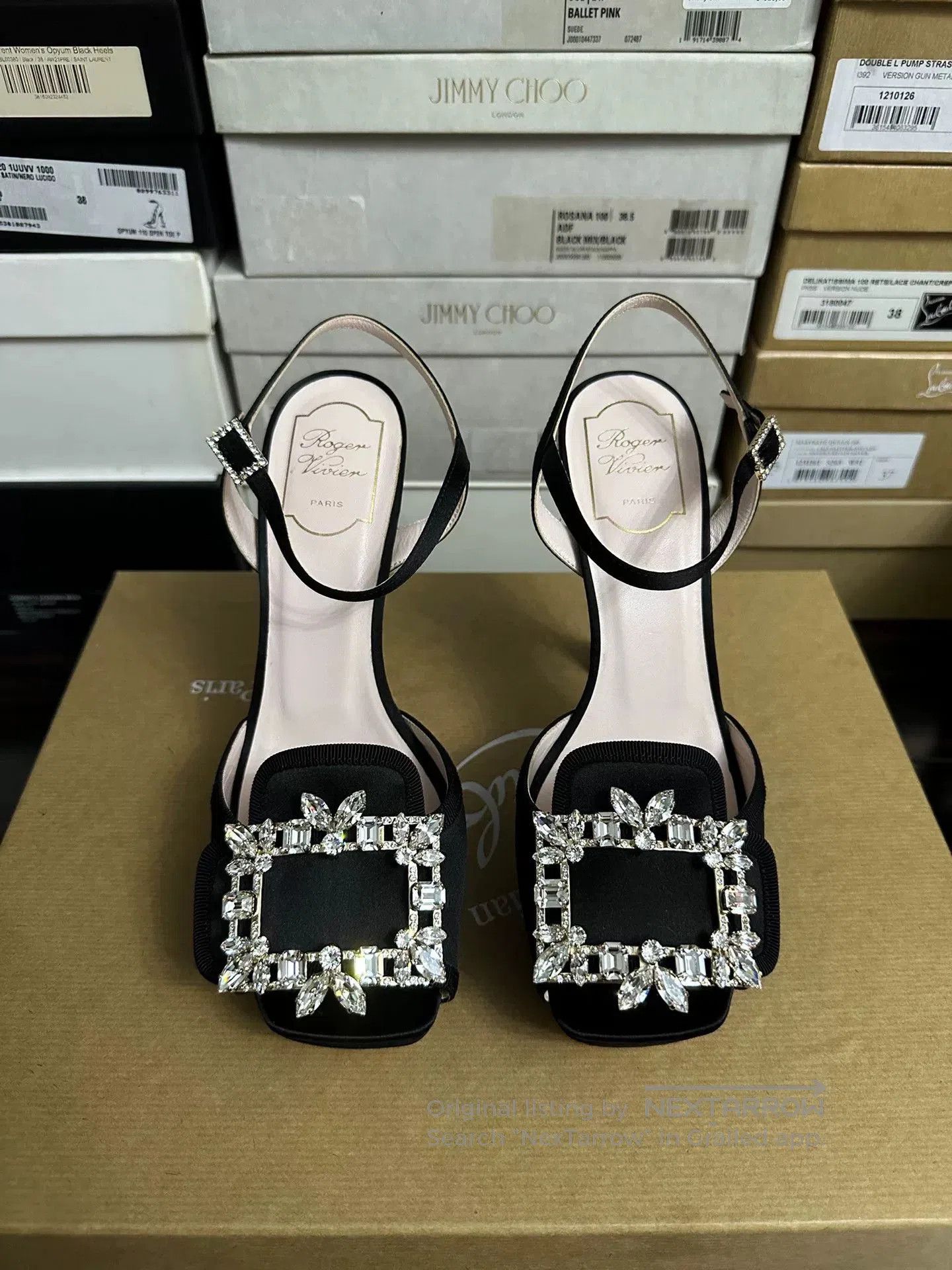 Roger Vivier Roger Vivier Black Satin Diamond Buckle Heels. Size US 8.5 / IT 38.5 - 1 Thumbnail