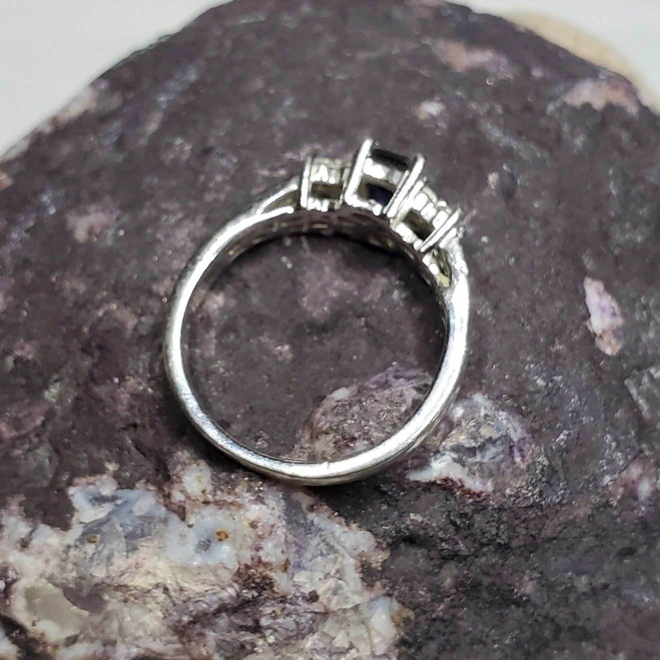 Sterling Silver 925 Sterling Silver Deep Blue Sapphire Faux Diamond Ring Size ONE SIZE - 5 Thumbnail