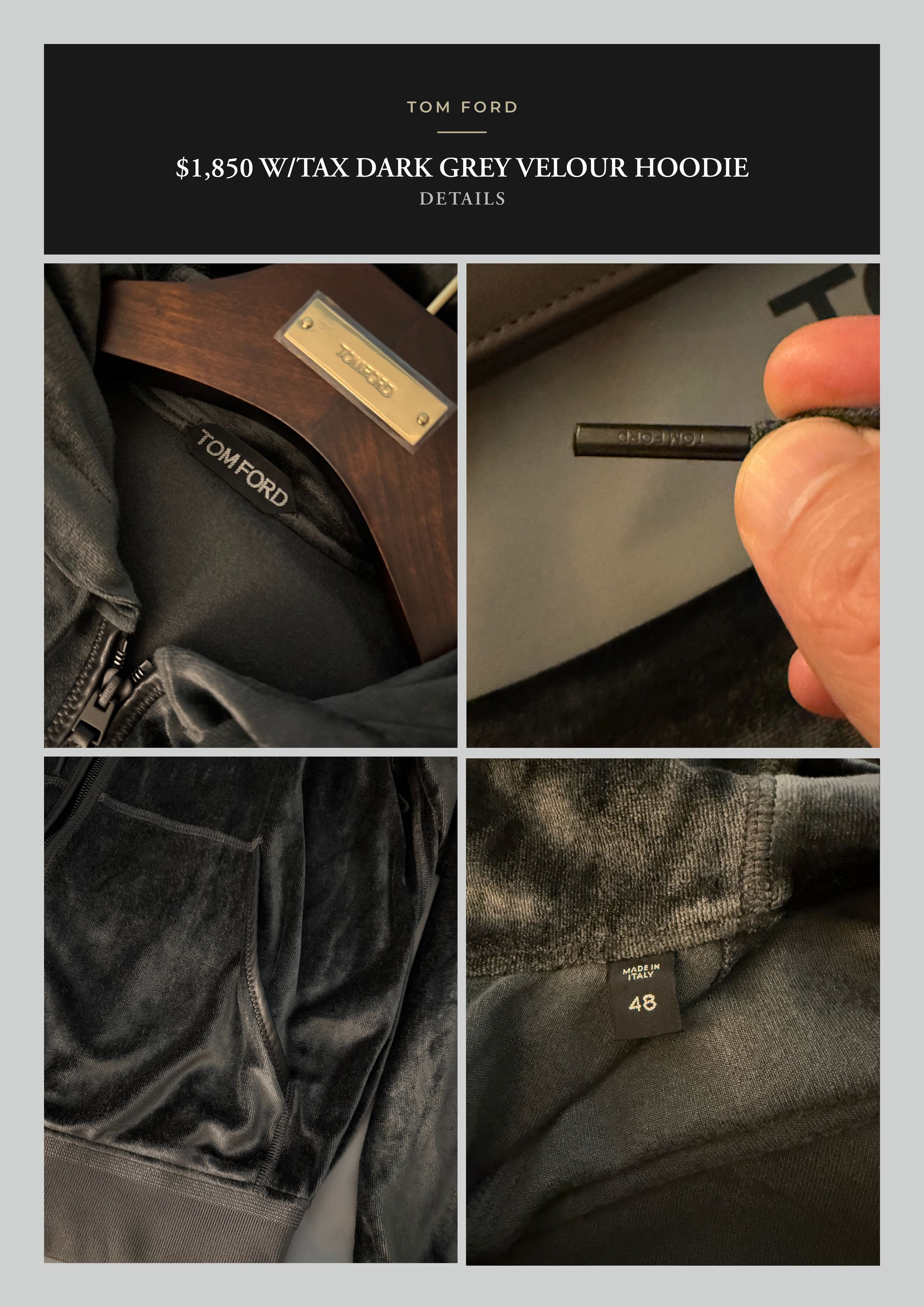 Tom Ford Best Dressed $1,850 w/Tax Velour Leather Accents Hoodie Size US M / EU 48-50 / 2 - 18 Thumbnail