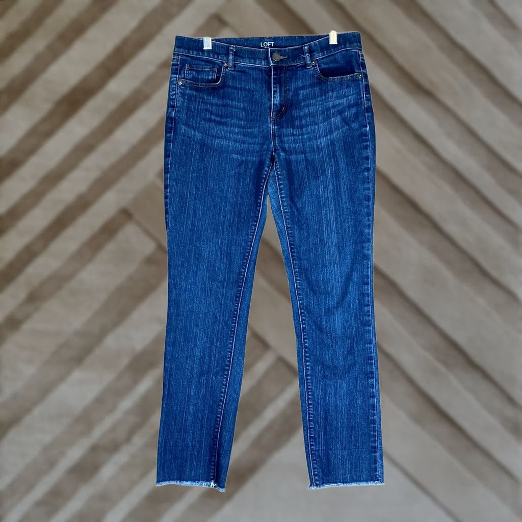 Loft VINTAGE LOFT Womens Jeans Blue Petite Original Straight Leg Mid Rise Raw Hems Stretch 8P Size 30" / US 8 / IT 44 - 1 Thumbnail