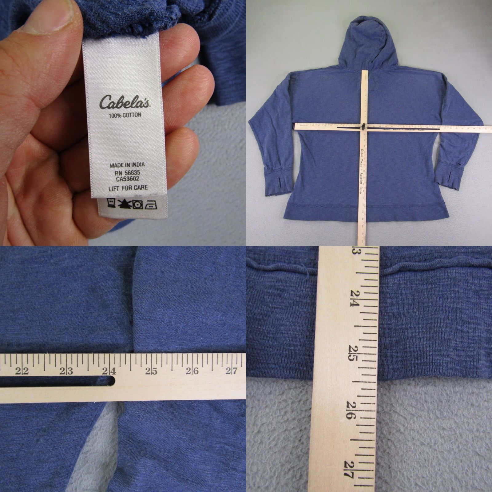 Vintage Cabelas Hoodie Womens Large Blue Distressed Thumbholes Funnel Neck Sweater Size L / US 10 / IT 46 - 8 Thumbnail
