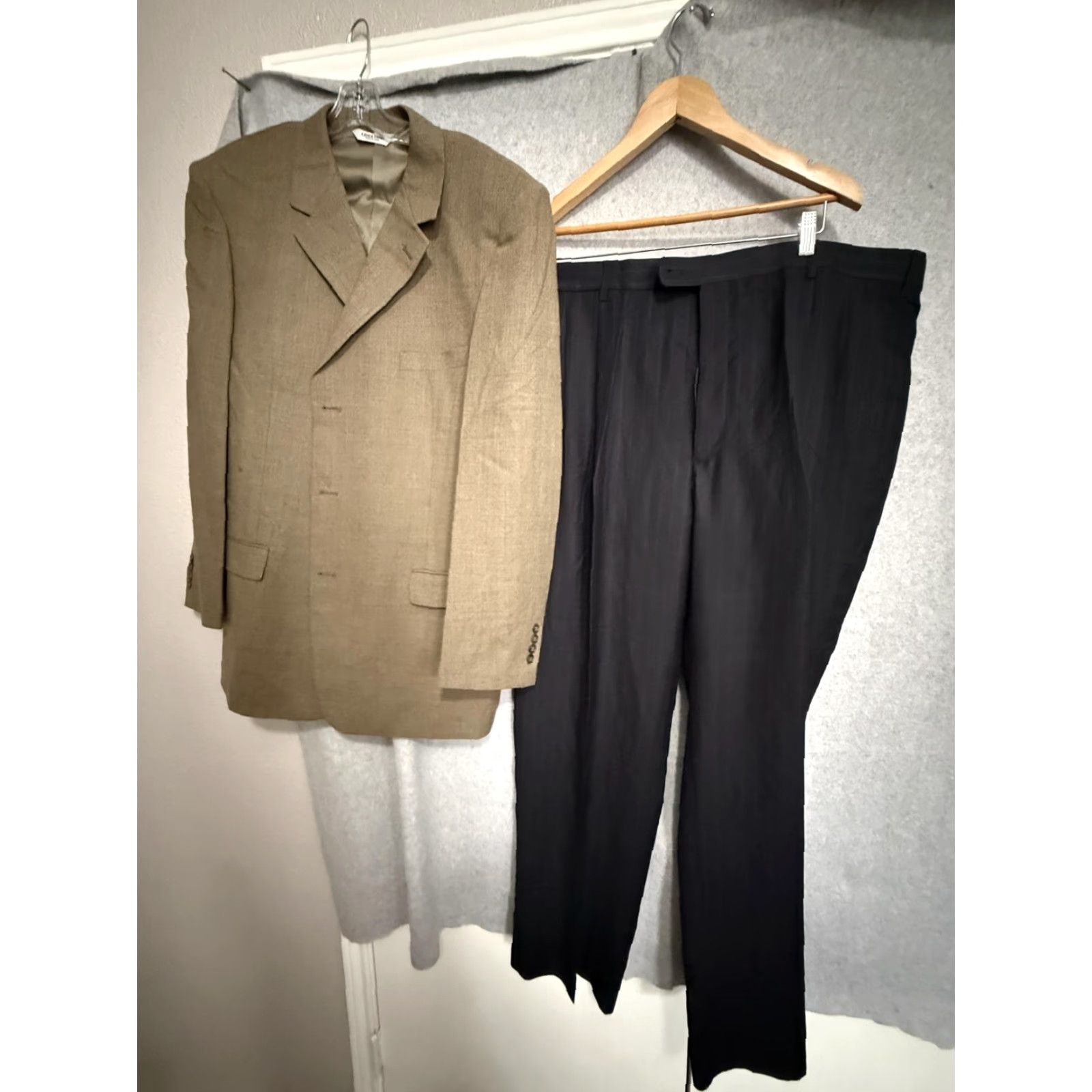 George Linea Uomo George Suit Mens 48L 42x32 Brown Navy Wool Pinstripe Jacket Pants Size 48R - 2 Thumbnail