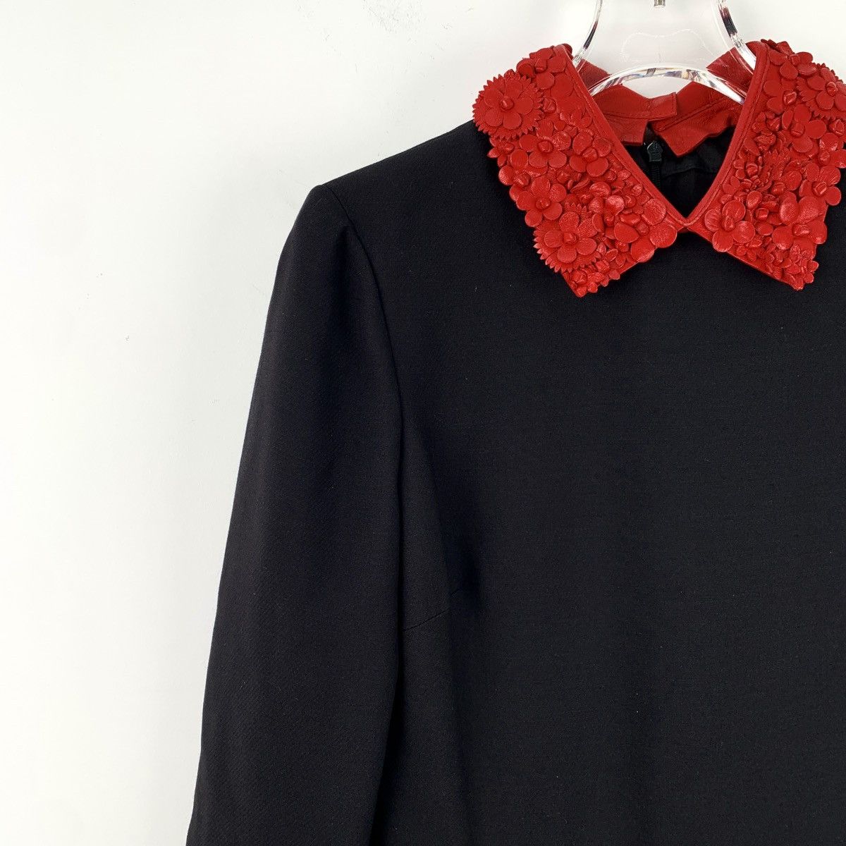 Valentino Valentino Black Floral Spliced Lapel Long Sleeve Dress K26WX Size S / US 4 / IT 40 - 3 Thumbnail