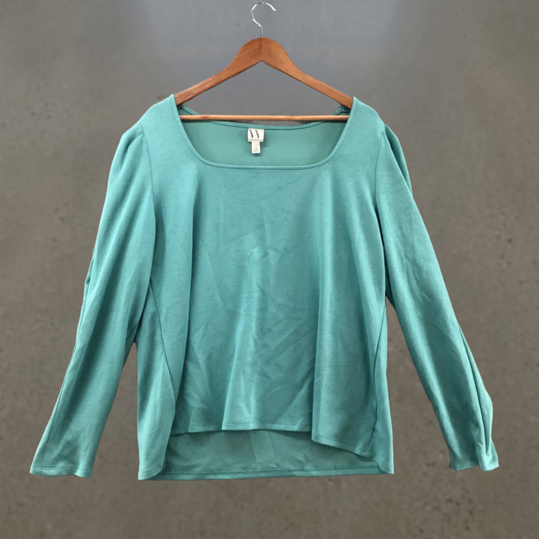 Worthington Worthington Square Neck Blouse Top Womens 1X Green Puff Long Sleeve Casual NEW Size XL / US 12-14 / IT 48-50 - 1 Thumbnail