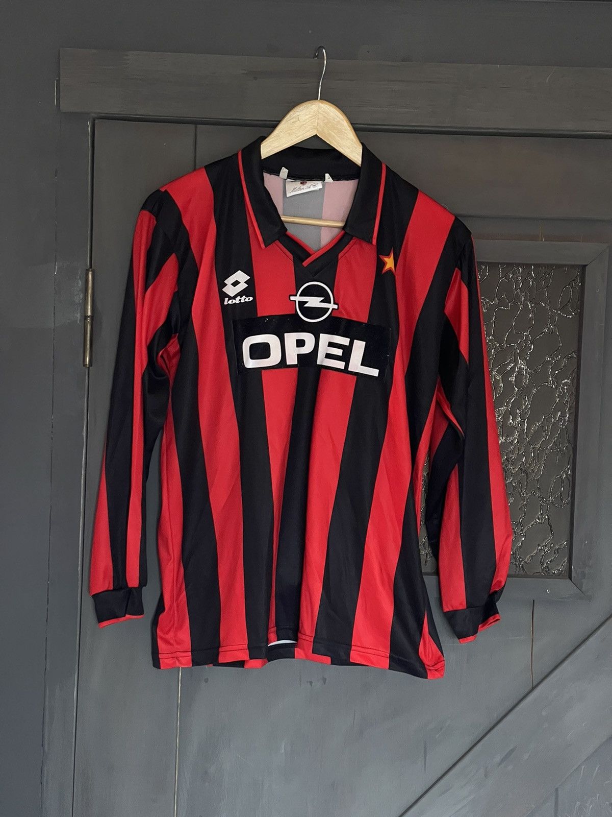 image of 90’S Lotto Milan Opel Soccer Jersey Vintage in Black, Men's (Size XS)