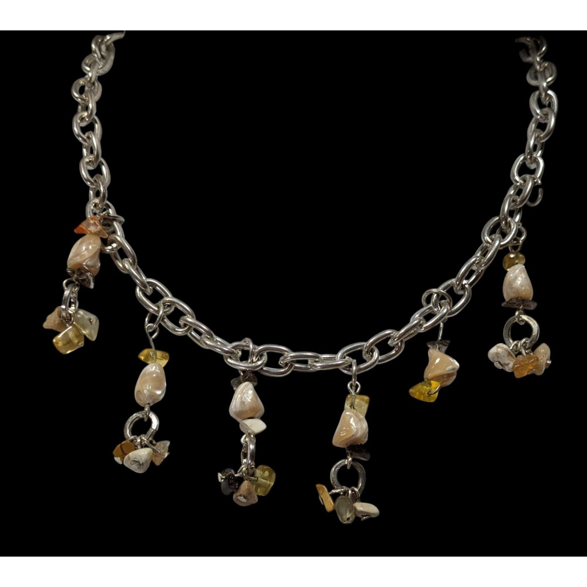 Handmade Handmade Gemstone Chip Fringe Necklace On Silver Tone Chain Size ONE SIZE - 2 Thumbnail