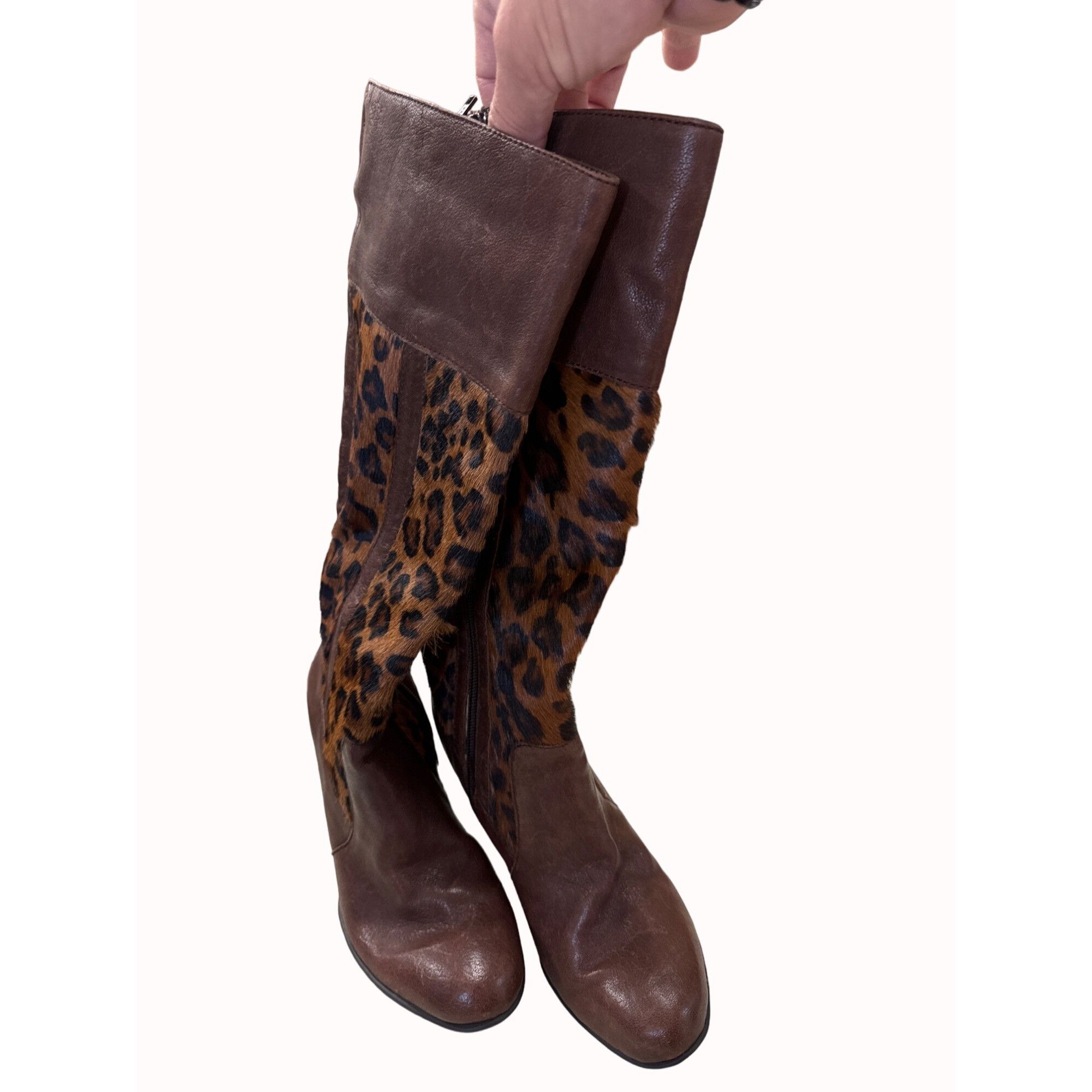 Born Born women’s brown leather pony hair leopard print boots 6 S Size US 6 / IT 36 - 1 Thumbnail
