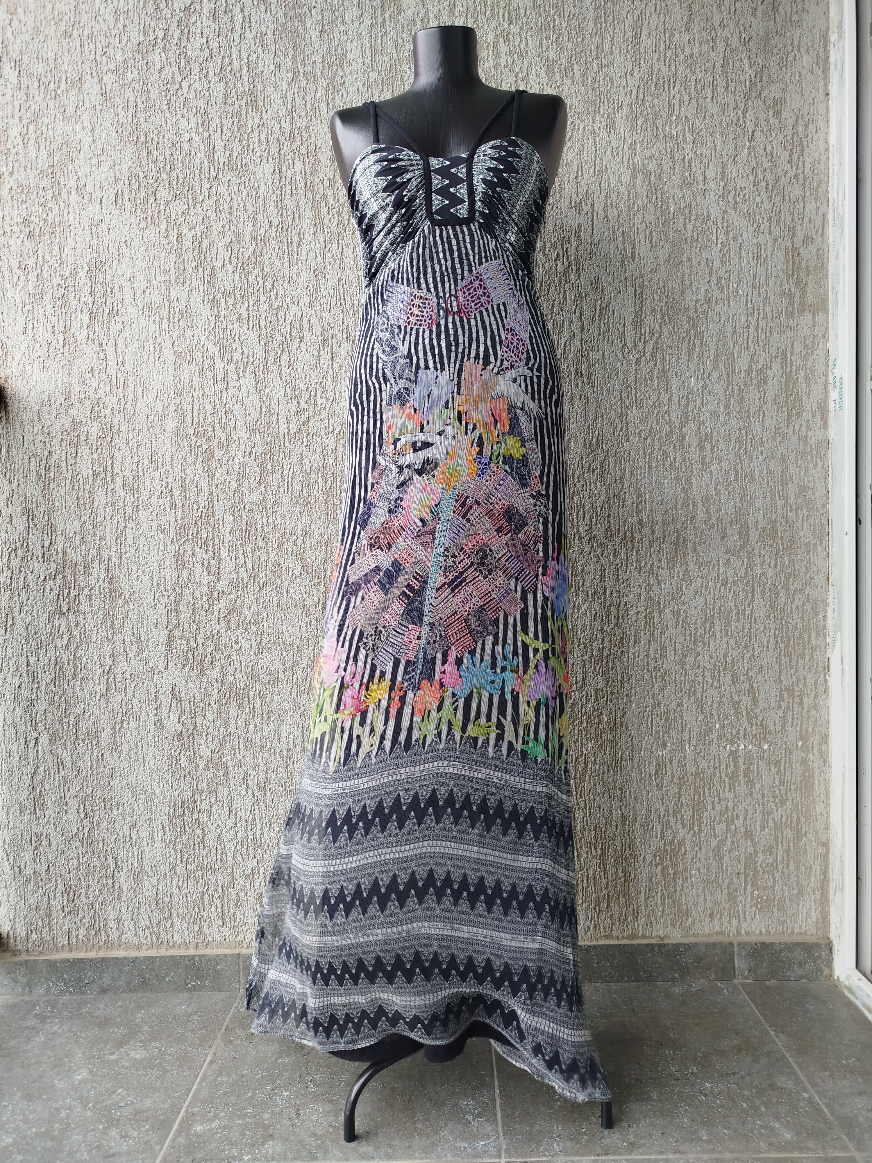 Jean Paul Gaultier Save The Queen Maxi Dress Graphic Floral Chiffon Silk Lined Size M / US 6-8 / IT 42-44 - 2 Thumbnail
