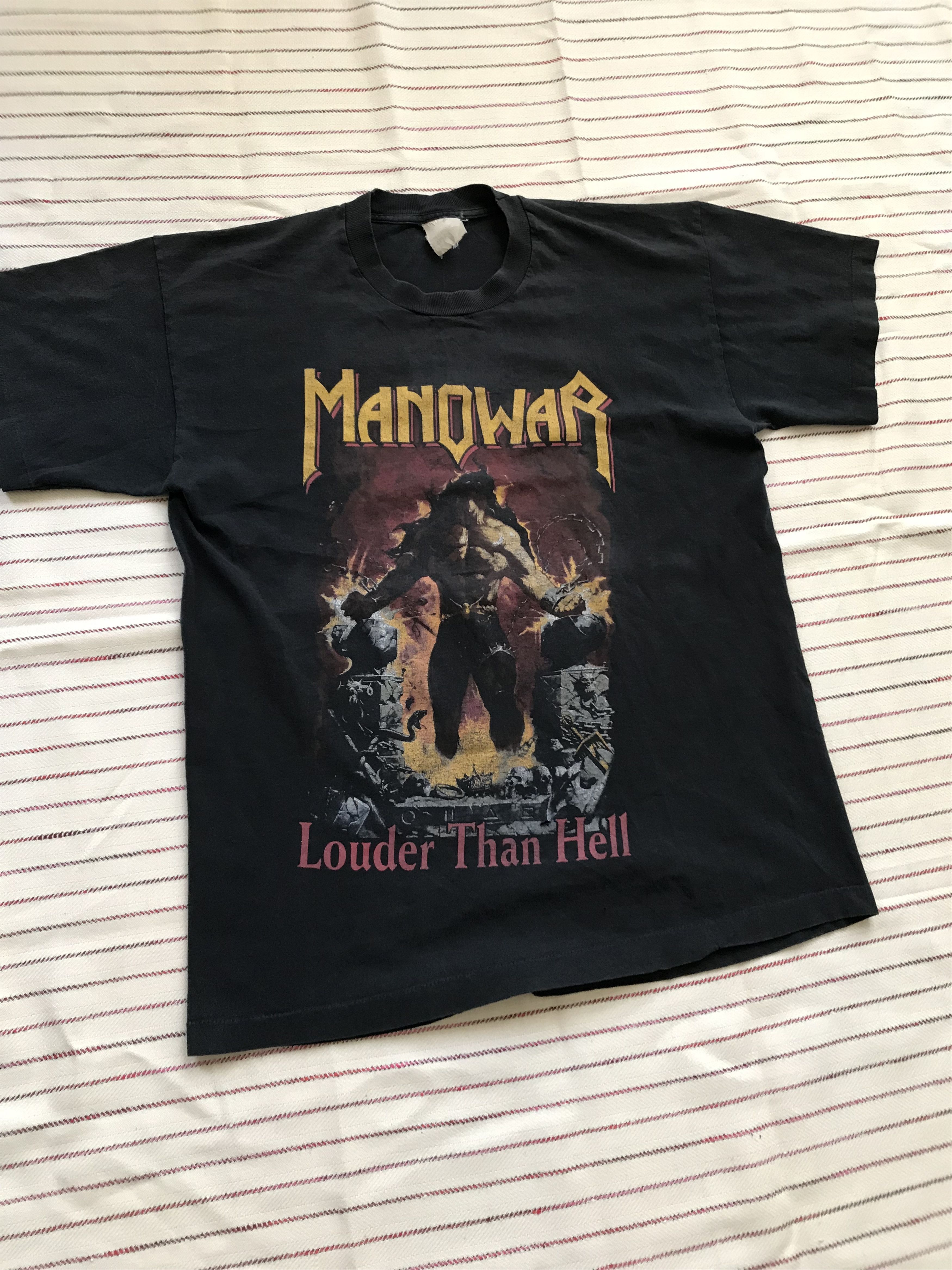 Band Tees × Vintage 90s Vintage Manowar Louder Than Hell Single Stitched T Shirt Size US L / EU 52-54 / 3 - 3 Thumbnail