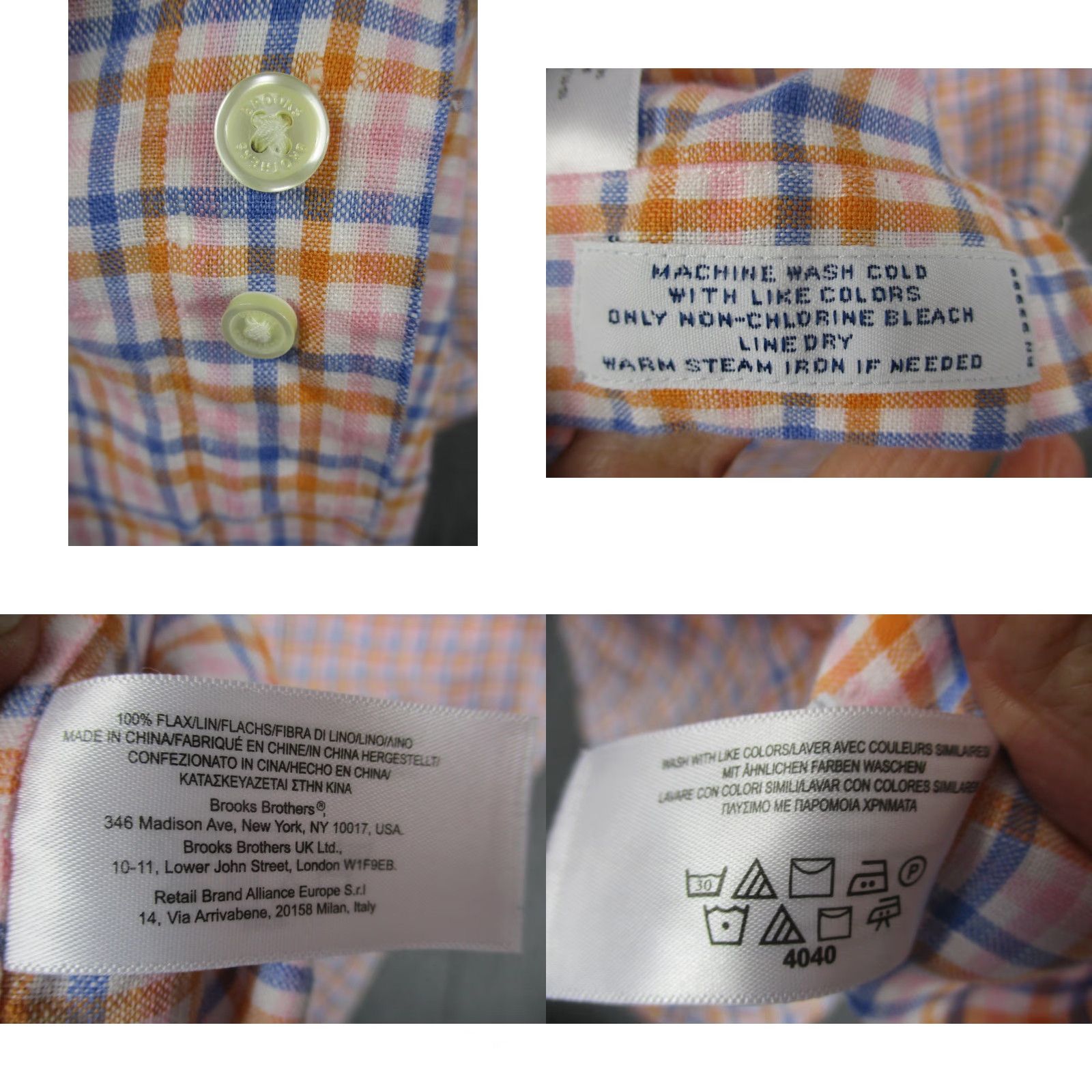 Brooks Brothers Brooks Brothers Shirt Mens Medium Pink Orange Blue Plaid Linen Button Down Size US M / EU 48-50 / 2 - 8 Thumbnail