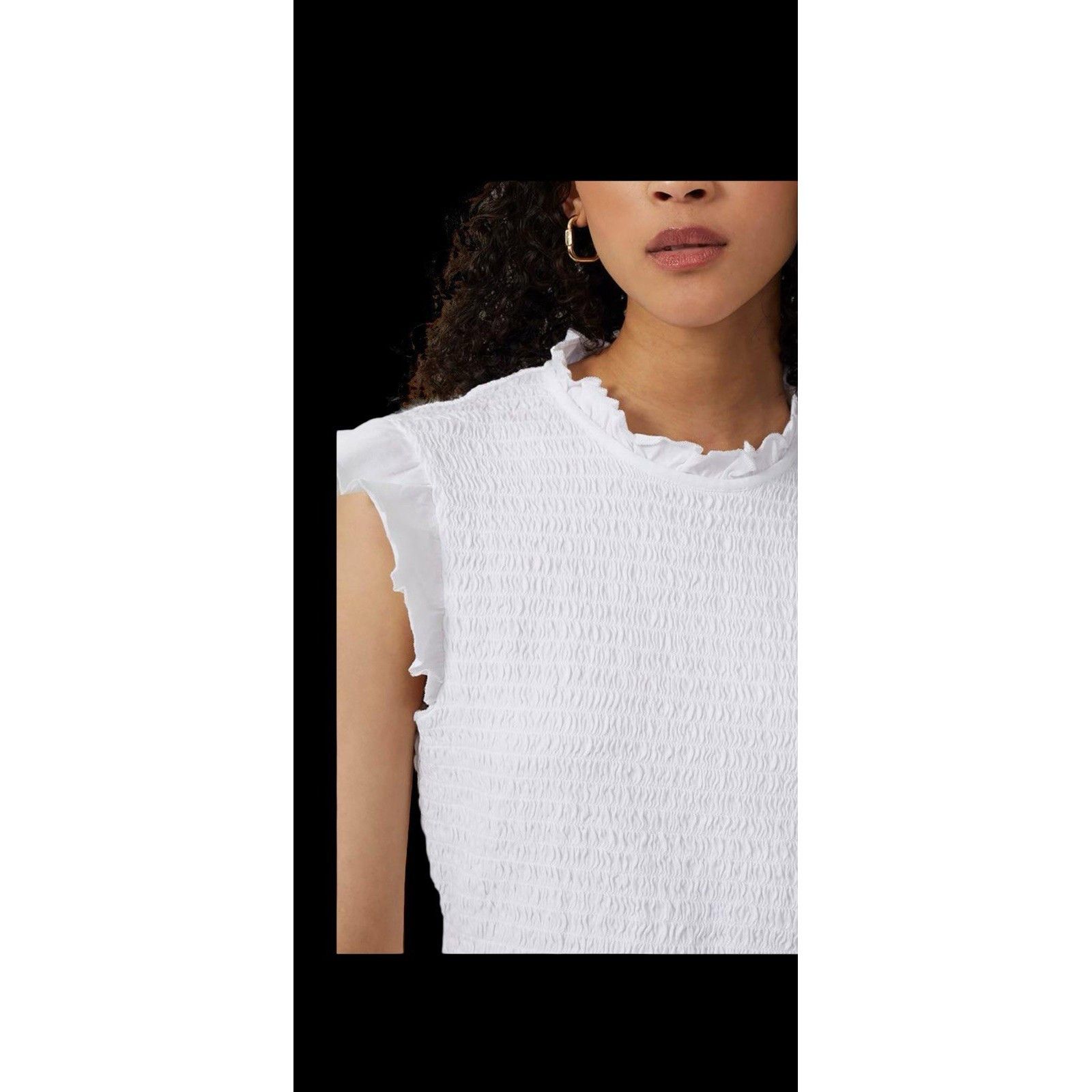 French Connection French Connection Women's White Smocked Sleeveless Ruffle-T Size S / US 4 / IT 40 - 2 Thumbnail