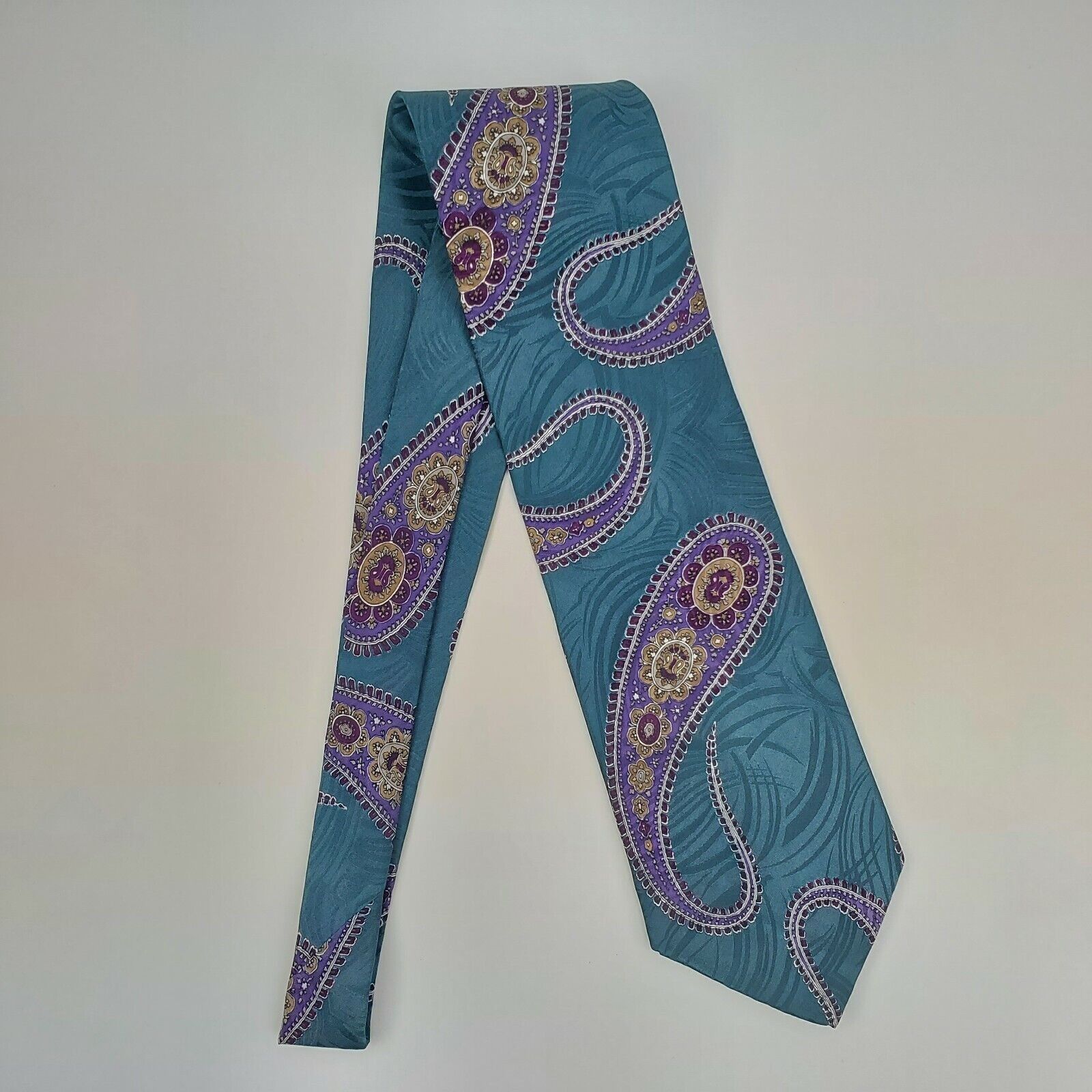 Vintage Bill Robin Son Teal Purple Paisley Silk Tie Short Wide Size ONE SIZE - 6 Thumbnail