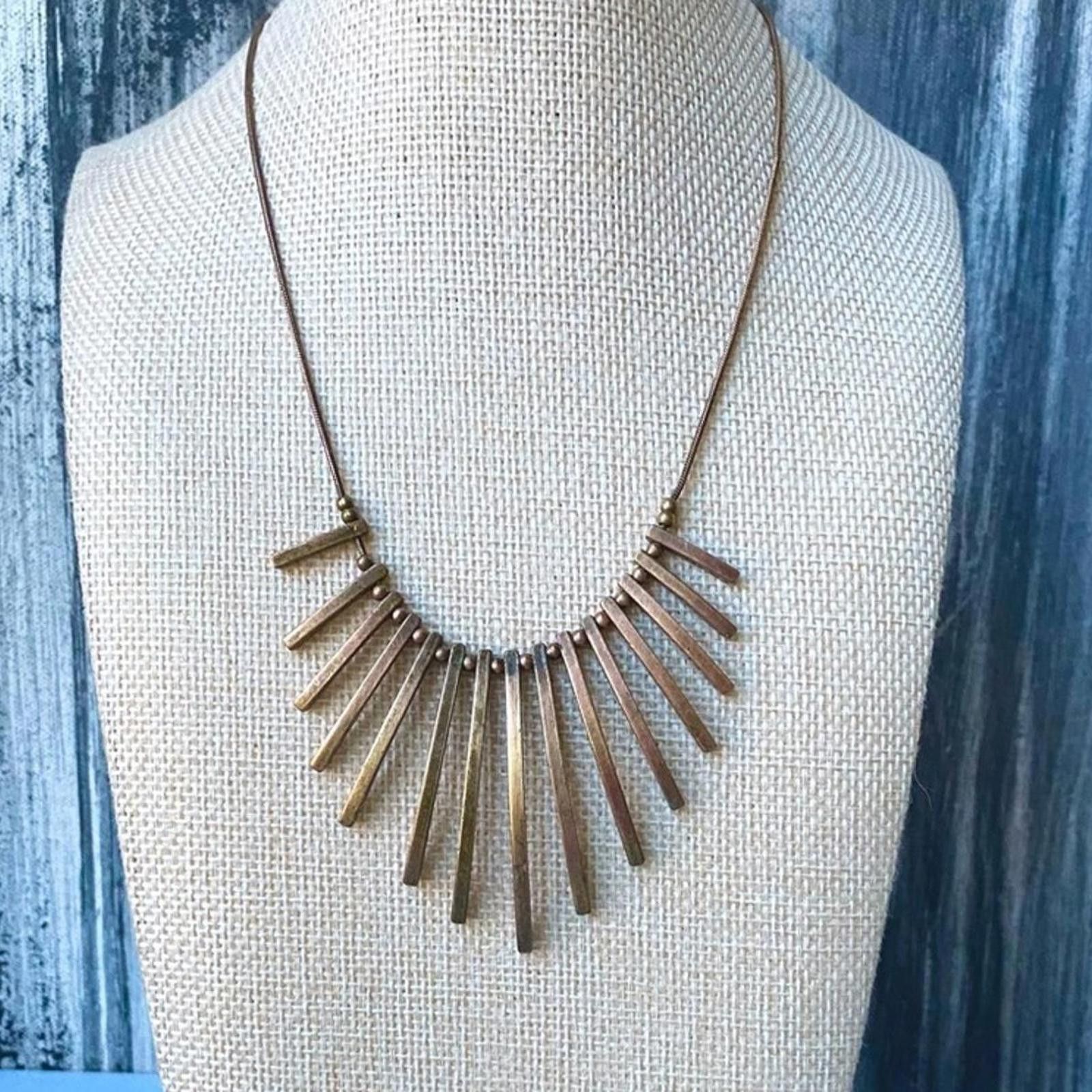 Vintage 1970s Modernist Brass Fringe Bib Necklace Sculptural