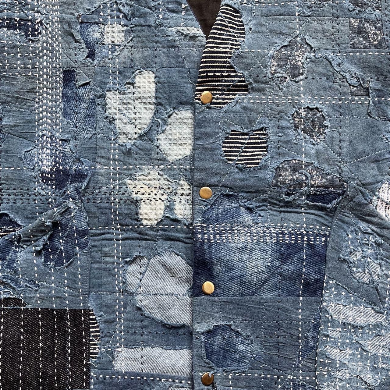 Kapital Indigo Collarless Boro Sashiko Denim Jacket Size US M / EU 48-50 / 2 - 3 Thumbnail