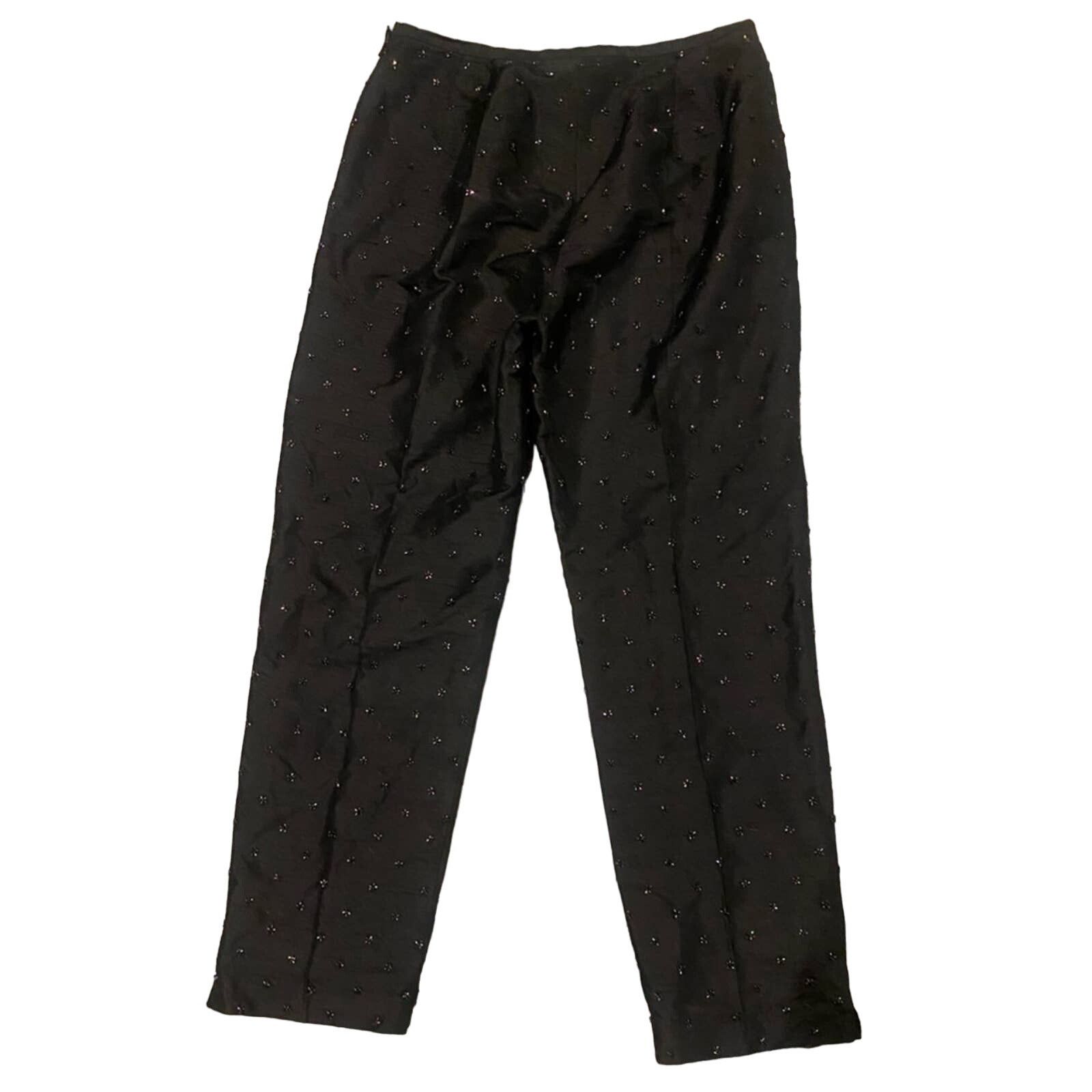Other Vintage 1990s Karen Kane Pants Silk Beaded Black Pants 10 Size 32" / US 10 / IT 46 - 2 Thumbnail