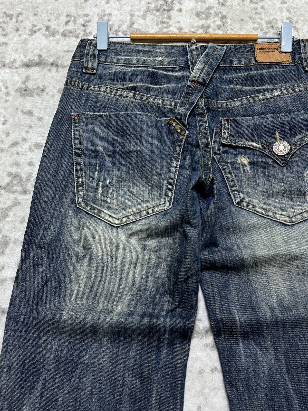 Le Grande Bleu (L.G.B.) Vintage Lolita Mud Wash Wide Leg Distressed Clawmark Denim Size US 30 / EU 46 - 10 Thumbnail
