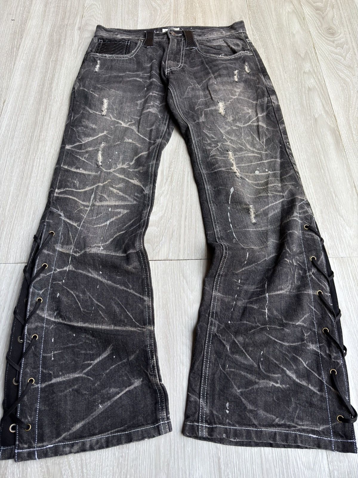 パンツ Share spirit lace up denim pants lgb Share spirit lace up