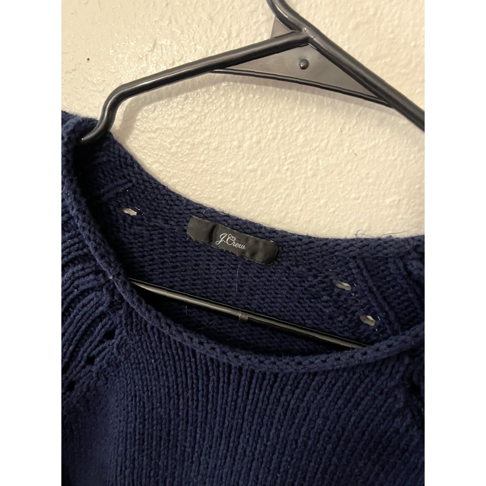 J.Crew VINTAGE J.CREW Cotton Pullover Sweater Women Size M Crew Neck Pointelle Stitch Navy Casual Size M / US 6-8 / IT 42-44 - 2 Thumbnail