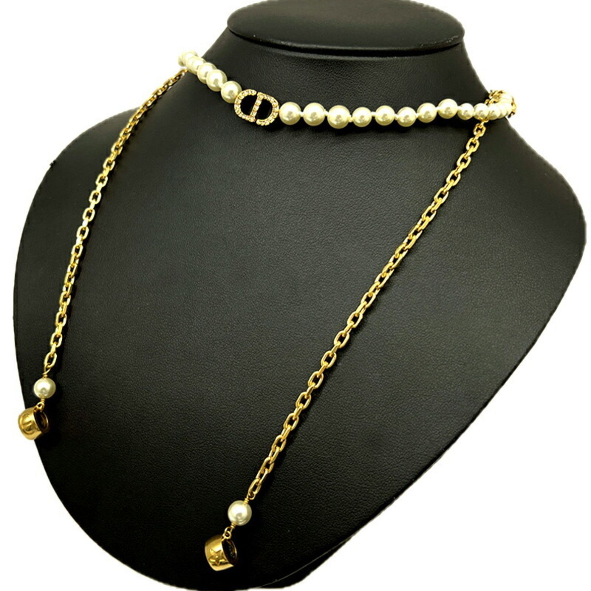 image of Christian Dior Dior Pearl Necklace Long Chain Airpods Women's Gold
