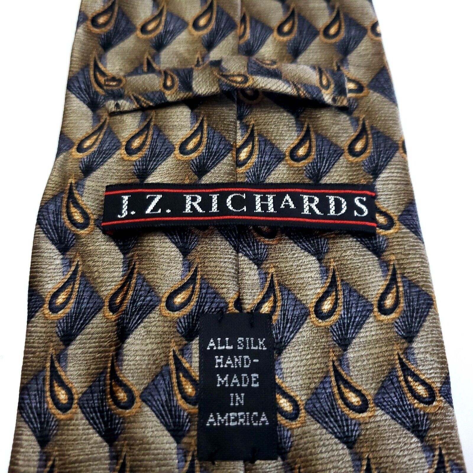 Designer JZ Richards Tan Gray Paisley Geometric Print Silk Tie Size ONE SIZE - 3 Thumbnail