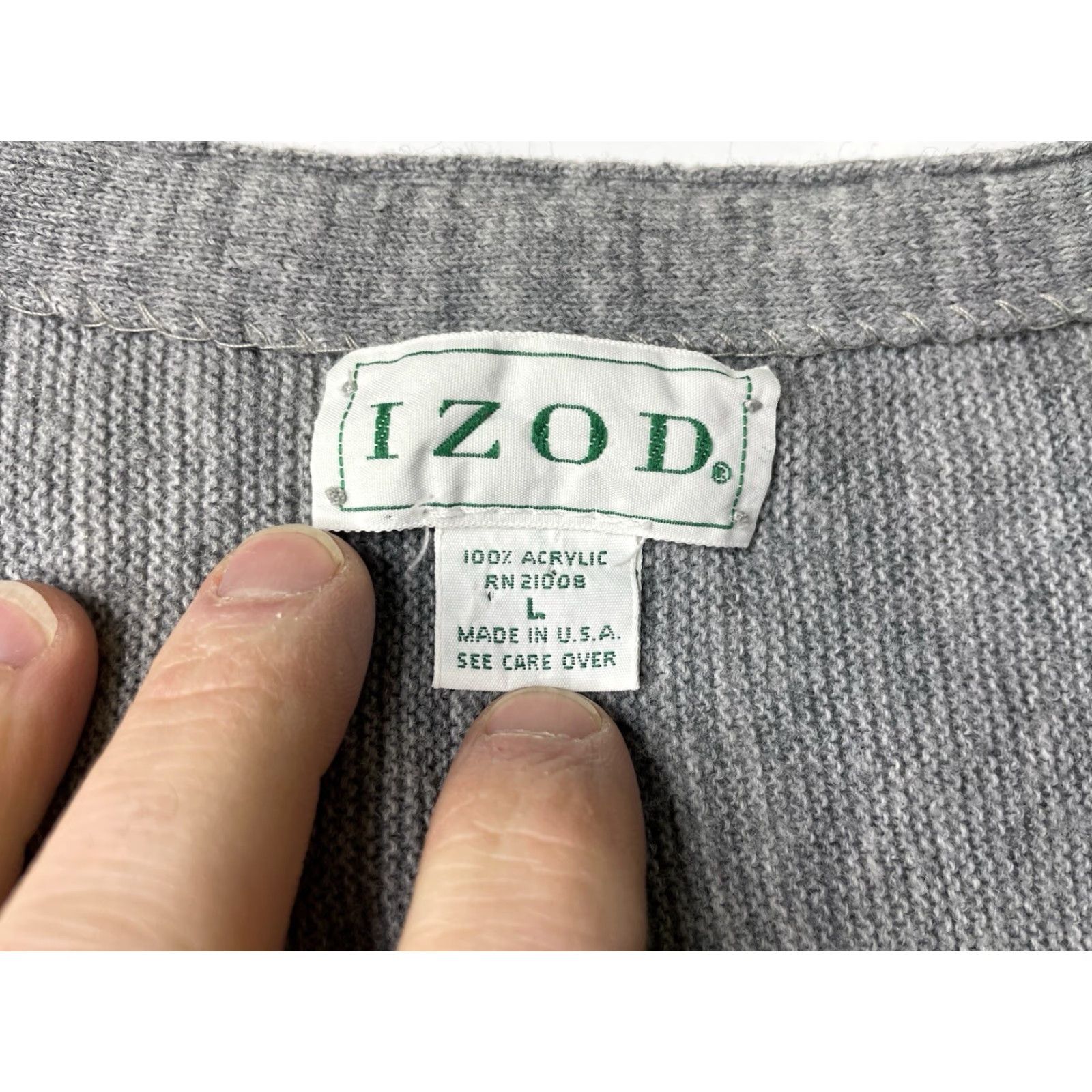 Izod VINTAGE IZOD Cardigan Sweater Men's L Gray Knit Acrylic Button V-Neck USA Made Size US L / EU 52-54 / 3 - 3 Thumbnail