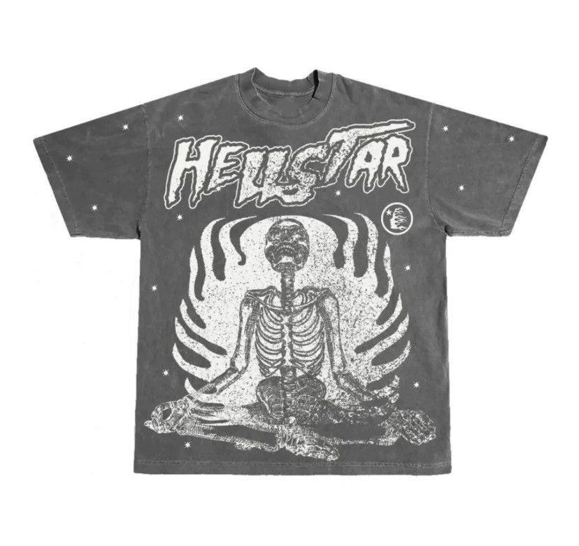 HELLSTAR Find your inner peace skeleton yoga flame tee 115 B | Grailed