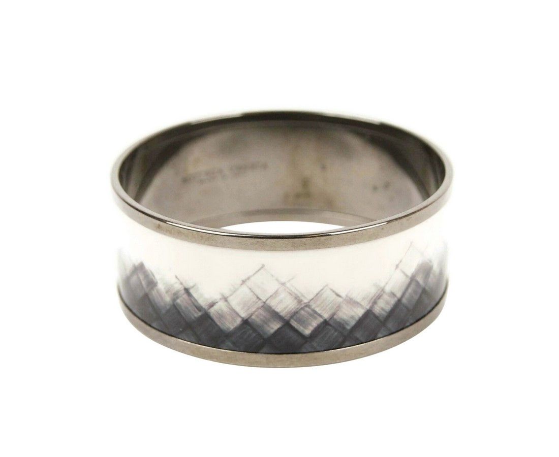 White / Black Enamel Metal Woven Silver Bracelet (Small)