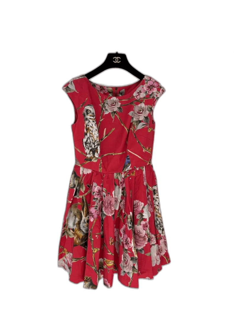 Dolce & Gabbana Red Floral Print Dress by Dolce & Gabbana Size S / US 4 / IT 40 - 1 Thumbnail