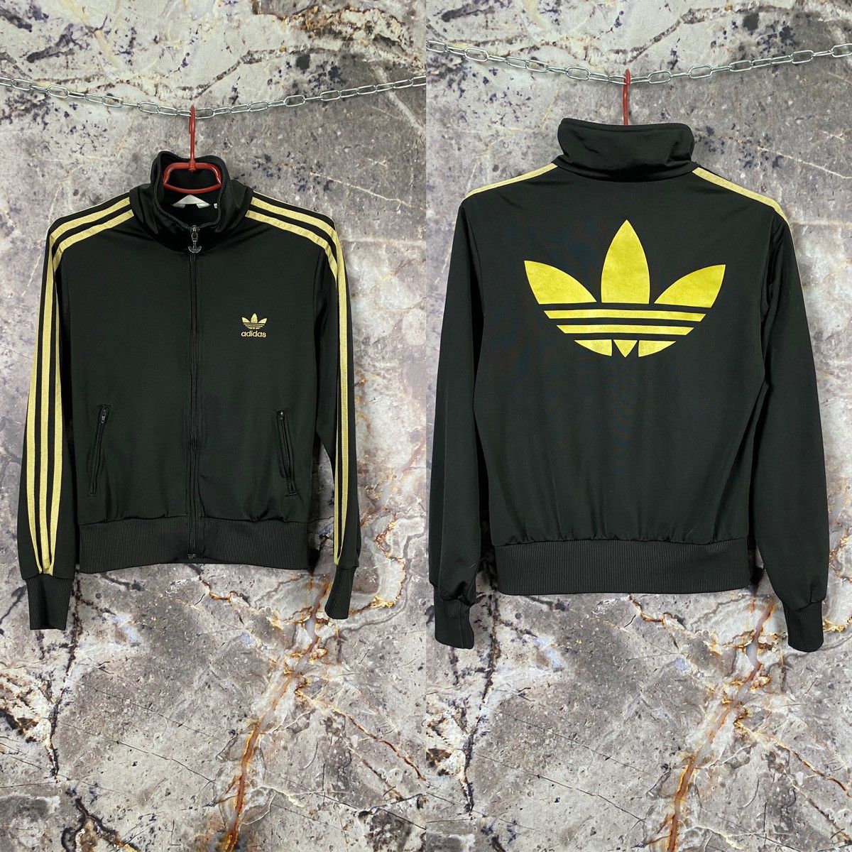 Adidas trefoil firebird women's tracksuit in black/metallic gold hotsell