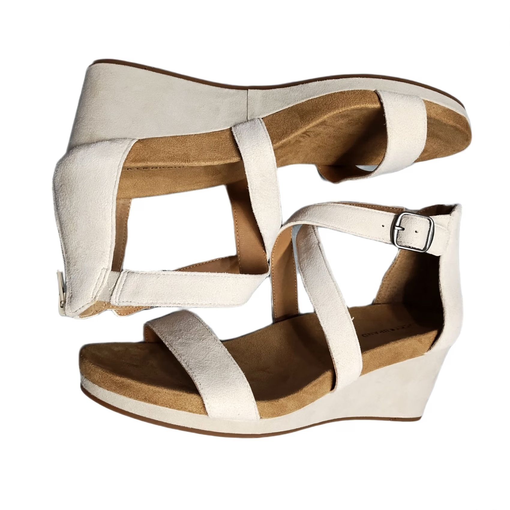 Lucky Brand Lucky Brand Kenadee Wedge Sandals Womens US 10M Tan Brown Leather Buckle Strap Sandal Size US 10 / IT 40 - 2 Thumbnail