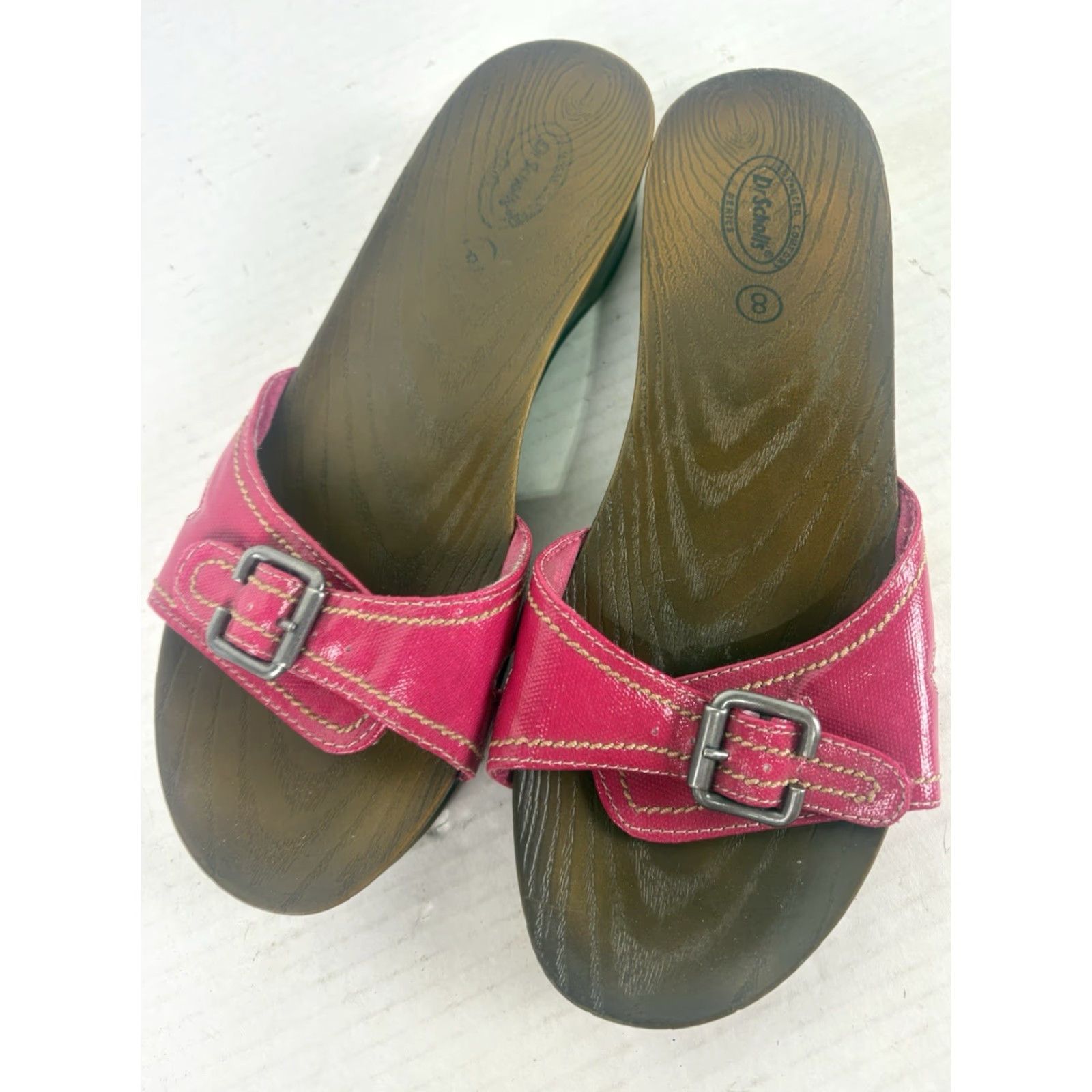 Vintage Dr. Scholl's Comfort Series Pink Faux Leather Wedge Slide Sandals Womens Size 8 Summer 90s Retro Size US 8 / IT 38 - 2 Thumbnail