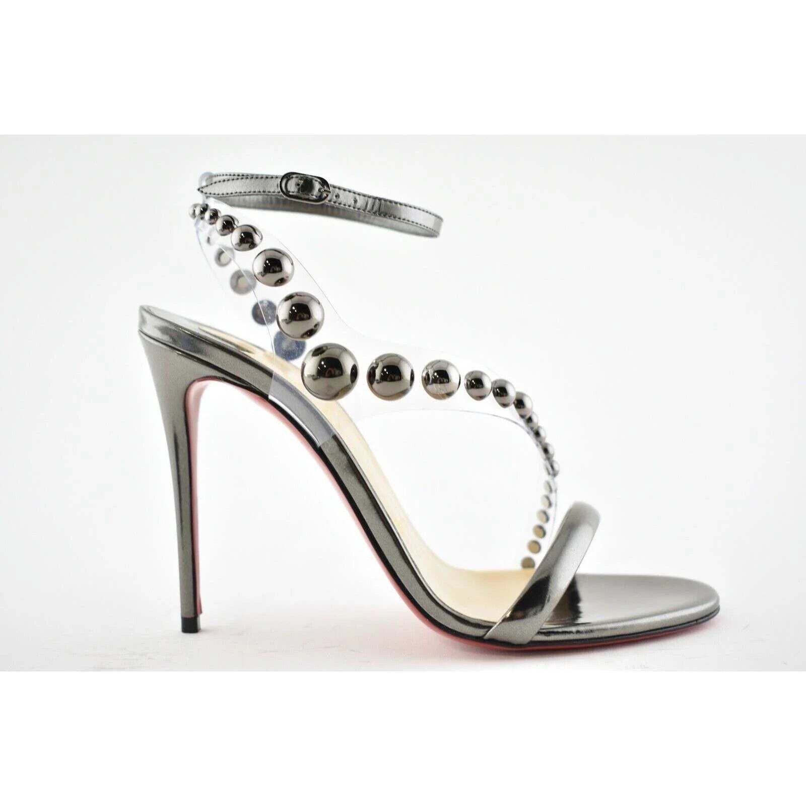 Christian Louboutin Corinetta 100 Gunmetal Patent Strap Sandal Heel Pump 37 Size US 7 / IT 37 - 2 Thumbnail