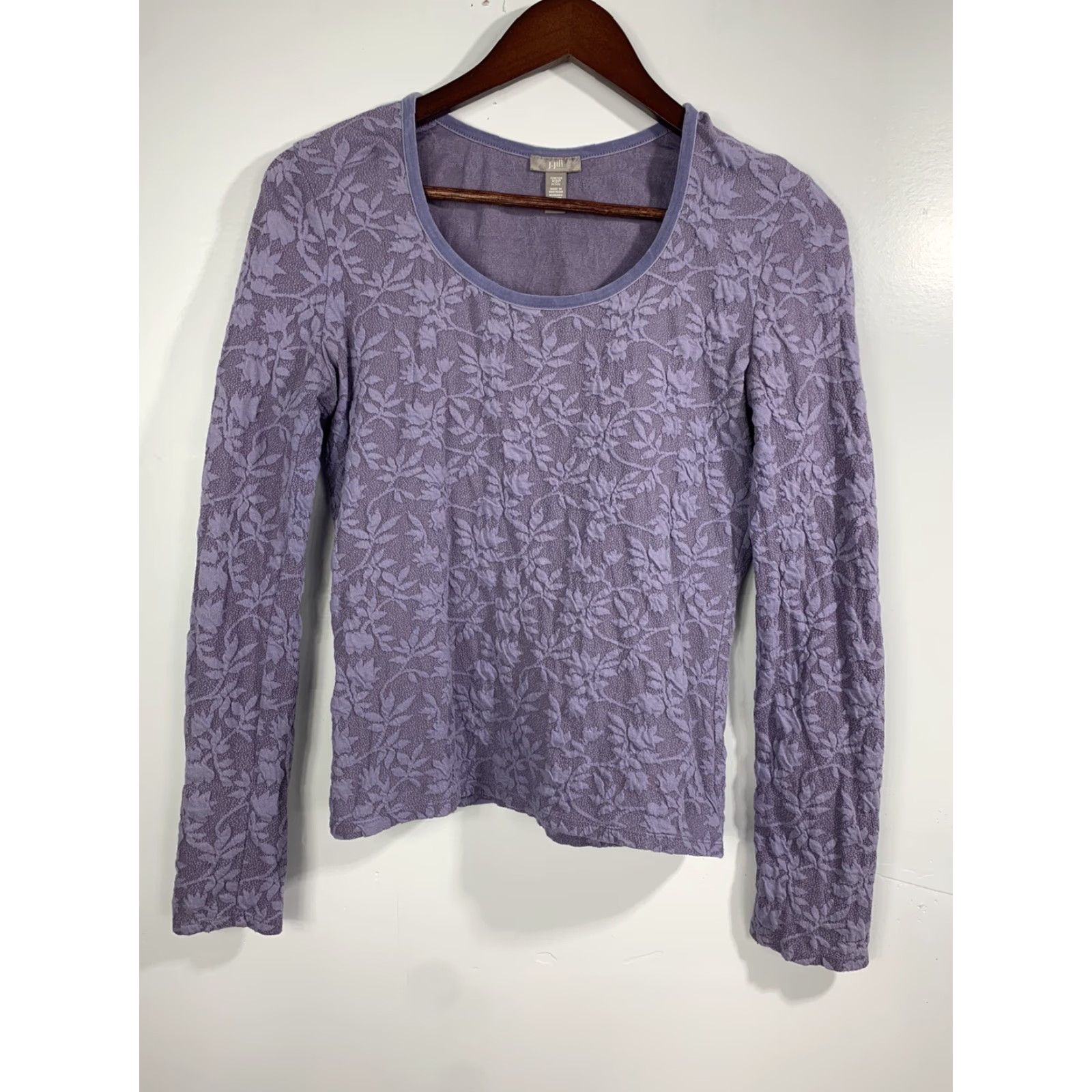 J. Jill VINTAGE J. Jill Purple Floral Long Sleeve Shirt Blouse PXS Petite Womens Embroidered Round Neck Floral 510 Size XS / US 0-2 / IT 36-38 - 2 Thumbnail