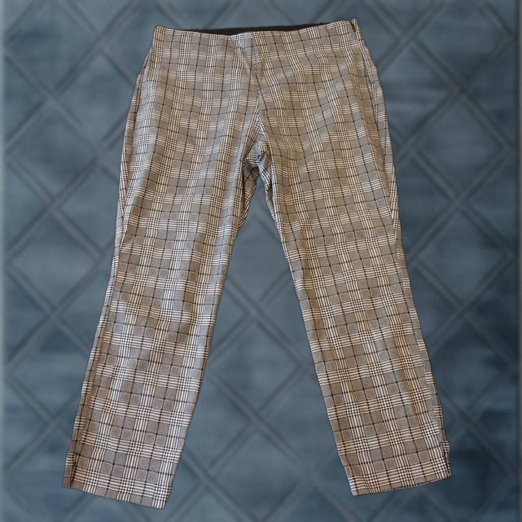 Old Navy Old Navy Pants Womens 12P Petite Black Plaid Ankle Zip 32x25 Cotton Blend Straight High Rise Front Elastic Waist Size 34" / US 12 / IT 48 - 1 Thumbnail