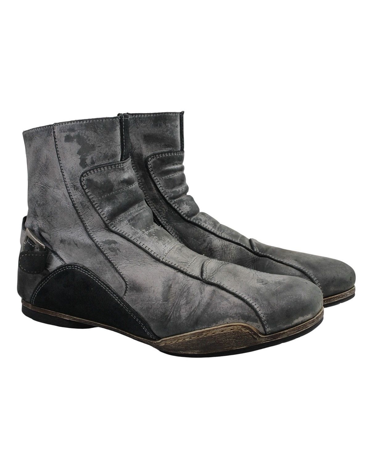 Japanese Brand 2000S ALDO DISTRESSED GRAY & GREEN LEATHER ANKLE BOOTS Size US 10 / EU 43 - 2 Thumbnail