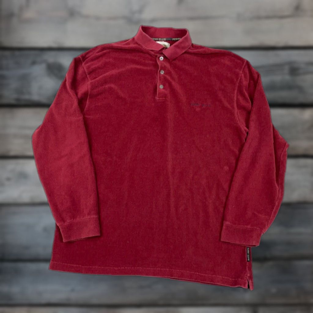 Perry Ellis VINTAGE Perry Ellis Polo Shirt Corduroy Long Sleeve Adult Large Red 90s Retro Hipster Casual Mens Size US L / EU 52-54 / 3 - 1 Thumbnail