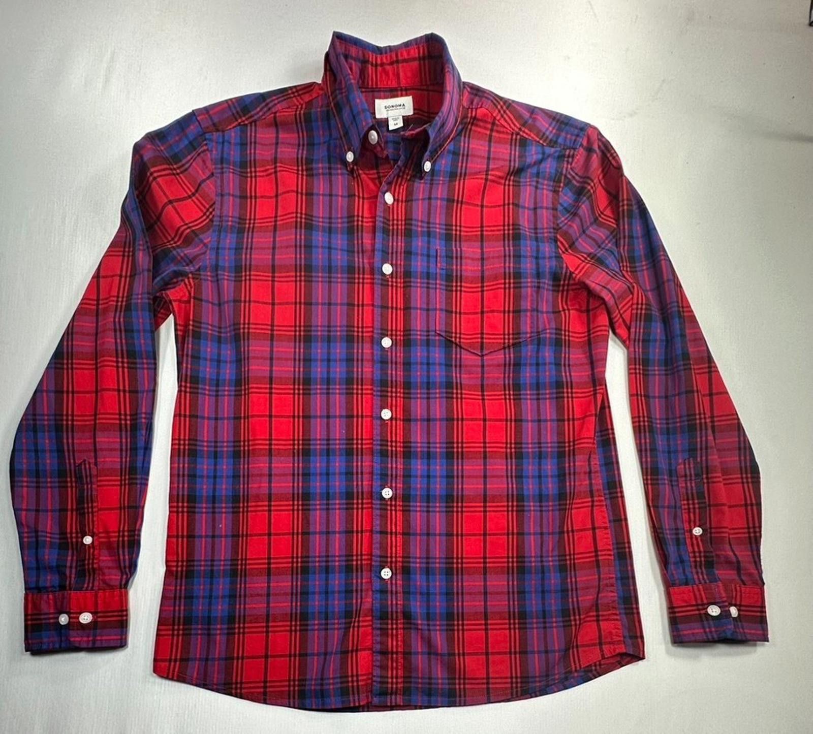 Sonoma Sonoma Plaid Cotton Spandex Blend Button Up Shirt Red/Blue M Size US M / EU 48-50 / 2 - 1 Thumbnail