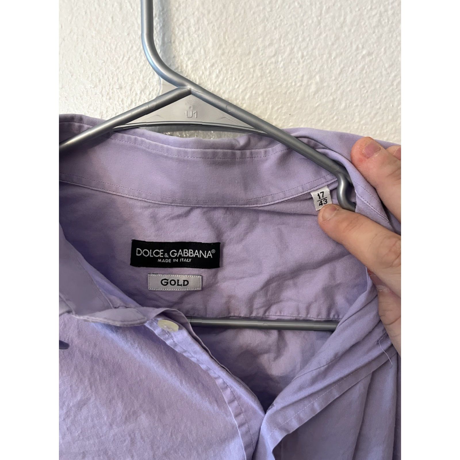 Dolce & Gabbana D&G Dolce&Gabbana Dress Shirt Mens 44/17 Purple Solid 30 in Long Sleeve Button Collar Cotton Logo Showy Colorful 90s Wedding Business Formal Size 46R - 2 Thumbnail