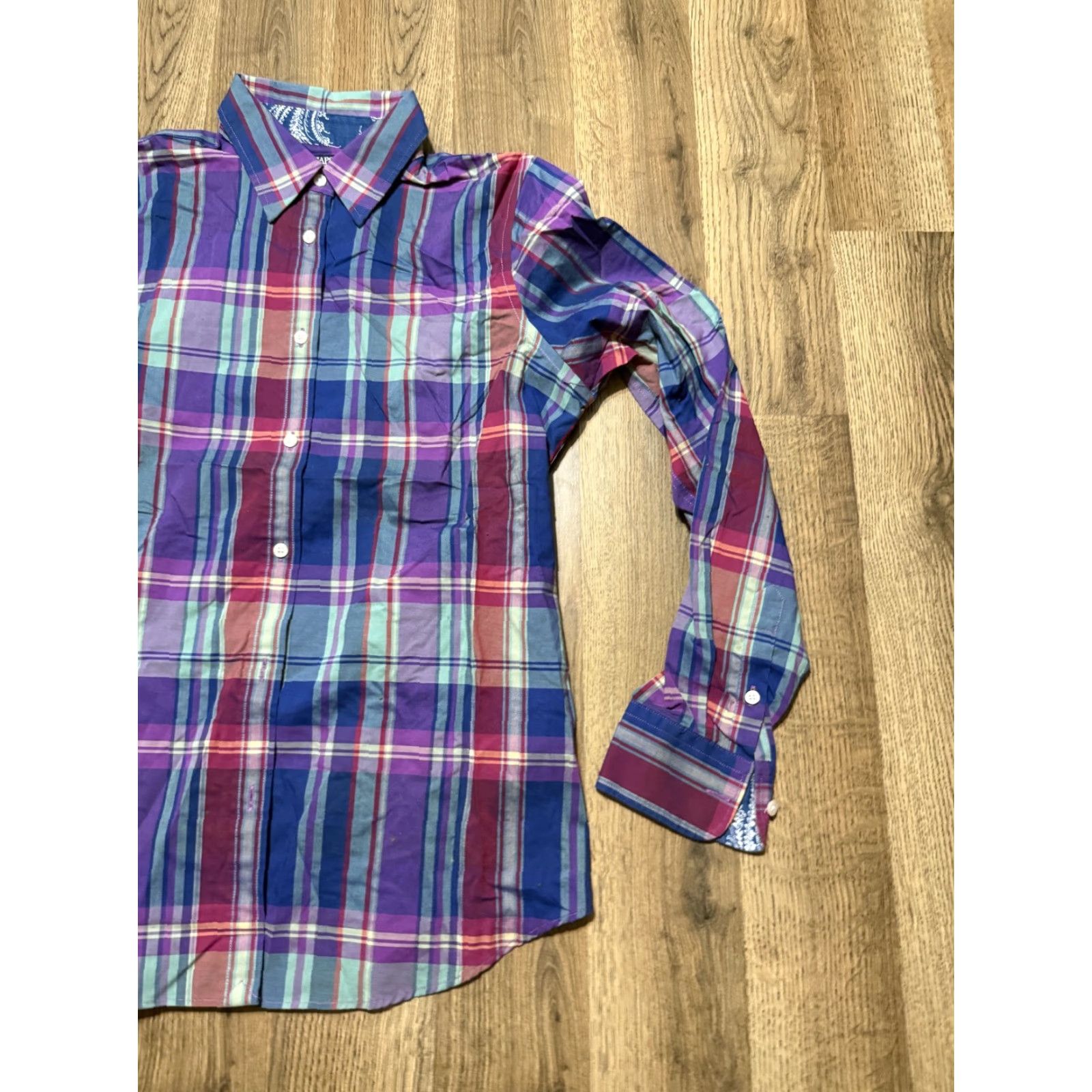 Chaps Chaps Shirt Women's Small, Purple Green Blue Plaid Long Sleeve Button Up No Iron Size S / US 4 / IT 40 - 4 Thumbnail